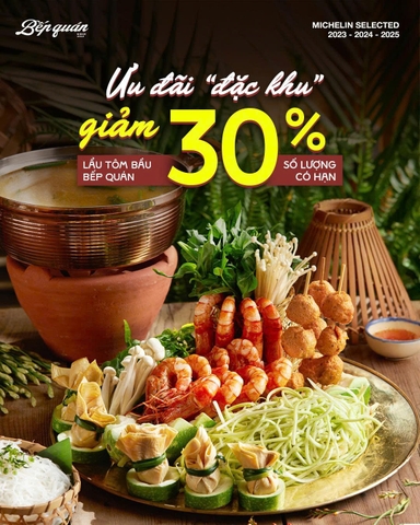 ƯU ĐÃI ĐẶC KHU -  GIẢM NGAY 30% LẨU TÔM BẦU BẾP QUÁN